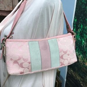 Coach Pink material & pale grey suede purse bag